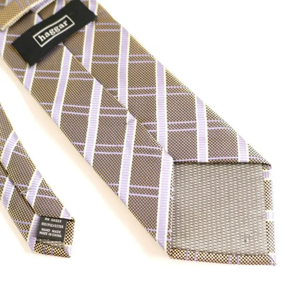 Haggar Black Gold‎ Check Purple Striped Woven Polyester Tie